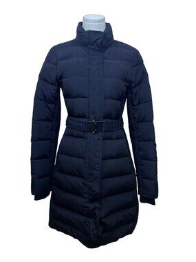 Express Women Black Polyester Puffer Belted Coat  Full-Length Pockets Warm Sz S